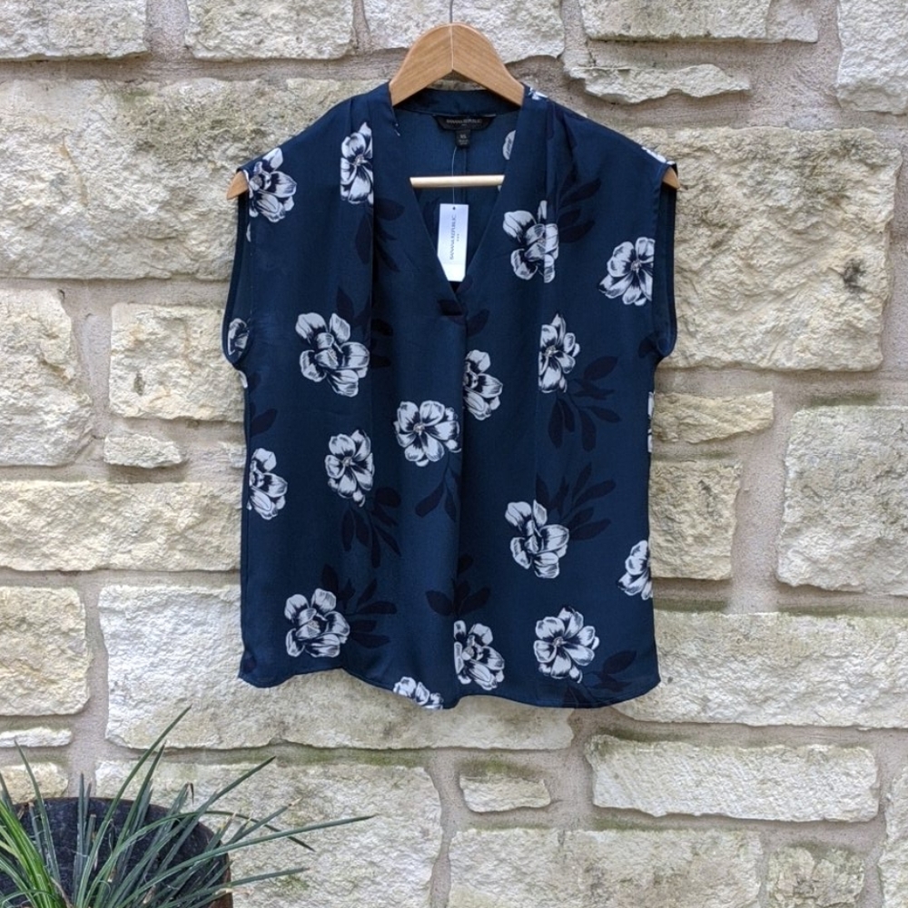 Navy blue floral blouse